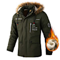 Miniatyrbild 2 av 5: Varm Fleece Parka för Herrar med Huva och Pälskrage, Vindtät Jacka, Klassisk Casual Kappa - Nyhet för Vintern 2024 Rojo XS