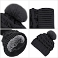 Pikkukuva 5 / 6: Naisten pompom-hattu, talvinen pipohattu, lämpövuorellinen fleece-hattu, naisten neulotut villahatut tekoturkispompomilla Black