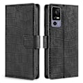 Miniatyrbillede 1 af 5: Krokodille Tekstur Tegnebog Stativ Etui til TCL 40R 5G, Hud-følelse PU Læder Mobiltelefon Cover Black Style A TCL 40R 5G