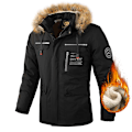 Miniatyrbild 3 av 4: 2024 Vinter Ny Herr Tjock Varm Fleece Parkas Vindtät Pälskrage Huva Jacka Klassisk Casual Kavaj Rojo XS
