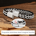 Miniatyrbillede 3 af 6: Læderarmbånd til mænd sort, klassisk håndlavet flettet sort manchet armbånd, sort manchet armbånd med rustfrit stål spænde
