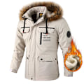 Miniatyrbild 4 av 5: Varm Fleece Parka för Herrar med Huva och Pälskrage, Vindtät Jacka, Klassisk Casual Kappa - Nyhet för Vintern 2024 Verde L