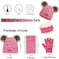 Miniatyrbilde 7 av 7: Barne Vinterlue Hette Skjerf Hansker Sett, Termisk Strikket Pom Pom Lue Hette Skjerf Hansker Sett med Fleece Fôr for Gutter og Jenter 2-8, Barn Vinter