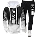 Miniatyrbild 1 av 4: Huvtröjor för män Kläder Splash Ink Sweatshirt Suit Man Tracksuit Pant Sets Nytt i Hoodies & Sweatshirts Sportdräkter Set VIT WHITE 4XL
