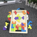 Pikkukuva 2 / 3: Puinen Block Puzzle Brain Teaser Lelu Tangram Puzzle Värikäs 3D venäläinen rakennuspalikkapeli