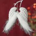 Miniatyrbild 4 av 5: 3 st julgran heminredning snöflinga ängelvingar älg hängsmycke prydnad