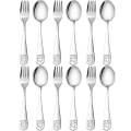 Miniatyrbillede 1 af 5: 12 stk. børnebestik i rustfrit stål, børnesikret fladt bestik, børneske og gaffelsæt til småbørn Silver