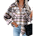 Miniatyrbillede 1 af 5: Ternet skjortejakke til kvinder - Langærmet flannelskjorte med knapper C-pink XL