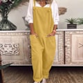 Miniatyrbillede 4 af 5: Dame Overall Afslappet Løs Dungarees Romper Baggy Playsuit Bomuld Og Linned Jumpsuit Yellow M