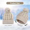 Pikkukuva 3 / 6: Naisten pompom-hattu, talvinen pipohattu, lämpövuorellinen fleece-hattu, naisten neulotut villahatut tekoturkispompomilla Beige