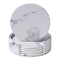 6-Pack Reversible Coasters White Marble PU with Holder White white