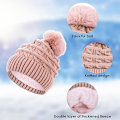 Pikkukuva 4 / 6: Naisten pompom-hattu, talvinen pipohattu, lämpövuorellinen fleece-hattu, naisten neulotut villahatut tekoturkispompomilla Pink