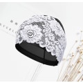 Miniatyrbilde 4 av 5: Dame Svømmehette Damer Vanntett Svømmehette Blonder Blomstersvømmehette Badehette Ørebeskyttelseshette Super Elastisk Turban Svømmehette