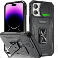 Pikkukuva 1 / 5: Panssarikuori, joka on yhteensopiva iPhone 14 Pro Max/14 Pron kanssa, kova PC-iskunkestävä suojus, jossa rengasjalusta ja kamerasuojus Black For iPhone 14 Pro