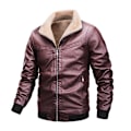 Miniatyrbild 1 av 4: Höst-Vinter Herrar Fleece Varma PU Läderjackor Retro Blixtlås Vindjacka Motorcykeljackor Modekläder Wine Red 4XL