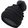 Pikkukuva 1 / 6: Naisten pompom-hattu, talvinen pipohattu, lämpövuorellinen fleece-hattu, naisten neulotut villahatut tekoturkispompomilla Black