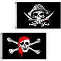 Miniatyrbilde 1 av 5: Piratflagg for utendørs og piratfester (2 stk, svart + rød)