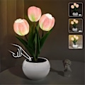 Miniatyrbillede 2 af 5: Tulip Lampe Lys Bordlampe Blomster Skrivebordslampe LED Tulip Natlampe til Stue Soveværelse til Værelse GreenPink