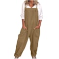 Miniatyrbilde 1 av 5: Dame Overaller Casual Løse Buksedresser Romper Baggy Playsuit Bomull og Lin Jumpsuit Khaki L