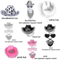 Miniatyrbillede 3 af 4: Cowboyhatte Western Cowgirlhat Bandanabriller Unisex Cowboyhat Fødselsdagskostume Cosplaykjole Festtilbehør Black-White hat