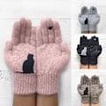 Miniatyrbild 2 av 4: Varma stickade handskar för kvinnor, katter som ser fåglar sy tryck helfingrar vinter utomhus termiska vantar handskar Pink