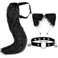 Pikkukuva 1 / 6: Kettu Faux Fur Hännän Kissa Korvat Panta Halloween Juhla Puku Kaula Choker Cosplay Sarja Naisille Black