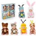 Miniatyrbilde 1 av 6: 6 stk. Mikro Reborn Dukke Leker, Mini Sovende Reborn Dukker med Dyreklær, 4 Tommers Mini Reborn Søte Baby Dukker for Jenter, Småbarn og Barn