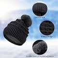 Pikkukuva 4 / 6: Naisten pompom-hattu, talvinen pipohattu, lämpövuorellinen fleece-hattu, naisten neulotut villahatut tekoturkispompomilla Black