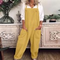 Miniatyrbillede 2 af 5: Dame Overall Afslappet Løs Dungarees Romper Baggy Playsuit Bomuld Og Linned Jumpsuit Yellow M
