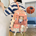 Miniatyrbild 3 av 6: Canvas skolväska kombinationsset, Kawaii skolväska för tjejstudenter orange