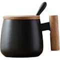 Miniatyrbilde 1 av 5: Keramisk kaffekopp med lokk og skje Kaffe Te kopp, Melkekopp Drikkekopp for menn, kvinner, Thanksgiving, jul, bursdag (svart)