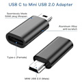 Pikkukuva 3 / 5: 4 kpl USB-C - Mini USB 2.0 -sovitin, Type-C naar Mini USB -uros, muuntaa sovittimen MP3-soittimille, kojelautakameralle, musta Black