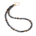 Miniatyrbild 5 av 5: Män Natursten Tiger Eye Beads Halsband Enkel Runda Små Pärlor Halsband Mode Yoga Strand Beaded Smycken För Homme Presenter Smooth Black Glass