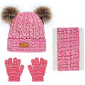 Miniatyrbilde 2 av 7: Barne Vinterlue Hette Skjerf Hansker Sett, Termisk Strikket Pom Pom Lue Hette Skjerf Hansker Sett med Fleece Fôr for Gutter og Jenter 2-8, Barn Vinter