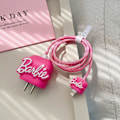 Miniatyrbilde 1 av 5: Rosa Barbie Kabelbeskytter for iPhone-lader, Kawaii 3D Barbie Design Datakabelbitt USB-lader Datakabel Telefontråd Beskytter