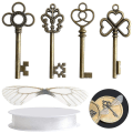 Miniatyrbillede 1 af 5: 30 stk. Vintage Skeletnøgler Flyvende Nøgler Charms Med 30 Par Guldsmedvinger Og 30 Yards Elastisk Krystal