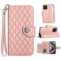 For iPhone 12 Pro Max Diamond Pattern Flip Leather Phone Case with Lanyard Coral Pink