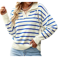 Pikkukuva 1 / 5: Naisten Cardigan-neulepaita, raidallinen, pitkähihainen, syksy-talvi, streetwear Blue M