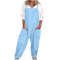Miniatyrbilde 1 av 5: Dame Overaller Casual Løse Buksedresser Romper Baggy Playsuit Bomull og Lin Jumpsuit Light Blue M