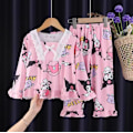 Miniatyrbillede 1 af 3: Sanrio Kuromi Kostume Børne Langærmede Pyjamas Piger Drenge Tegneserie T-shirt+Bukser 2stk/sæt Børn Casual Nattøj A A 9-12Years
