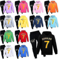 Miniatyrbild 1 av 3: Barn Pojkar Ronaldo 7 Tryck Casual Hoodie Träningsoverall Set Hoody Topp Byxor Kostym Red 130CM 7-8Y