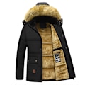 Miniatyrbilde 4 av 5: Vinterjakke for menn 2024 - Tykk fleece, vindtett, hette, pelsfor, parka, klassisk, casual Azulón XXL