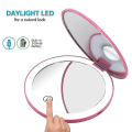Miniatyrbillede 4 af 5: Kompakt genopladeligt belyst makeup-spejl, 1x og 10x, 12 LED-lys Pink