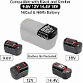 Miniatyrbillede 4 af 5: Erstatningsoplader kompatibel med Black & Decker 9.6V 12V 14.4V 18V Nicad Nimh batteri HPB18-OPE HPB18 HPB14 HPB12 HPB96 244760- SZRH A-F