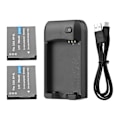 Miniatyrbillede 1 af 5: Np-6l Batterilader med LED-indikatorlys + 2 stk. Np-6l Batterier 3.7V 700mAh med USB-opladningskabel