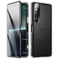Miniatyrbillede 1 af 5: Til Sony Xperia 1 VI Klar Beskyttelsesetui Hærdet Glas+Metal+PC Bag Magnetisk Telefon Cover - Sort