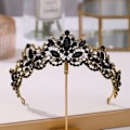Miniatyrbillede 4 af 5: Sort Tiara til Kvinder Guldkrone til Piger Bryllup Prinsesse Fødselsdag Krystal Rhinesten Pandebånd