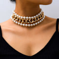 Miniatyrbillede 1 af 4: Lagdelt Perle Choker Halskæde Guld Chunky Link Kæde Halskæder Tykke Halskæder Punk Smykker Til Kvinder Og Piger (Guld Lagdelt Kæde)