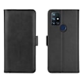 Pikkukuva 2 / 4: OnePlus Nord N10 5G -puhelimelle tarkoitettu kaksipuolinen magneettilukollinen vaakasuuntainen nahkakotelo pidikkeellä, korttipaikoilla ja lompakolla