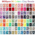 Miniatyrbillede 3 af 5: 9600 Lerperler til Smykkefremstillingssæt, 96 Farver Spaced Sorte Stenperler Flade Runde Polymerlerperler med Bogstavperler Smileyperler og Elastisk Snøre